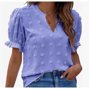 Blooming Jelly Boutique Purple Swiss Dot Chiffon Feminine Puff Sleeve Blouse-Med